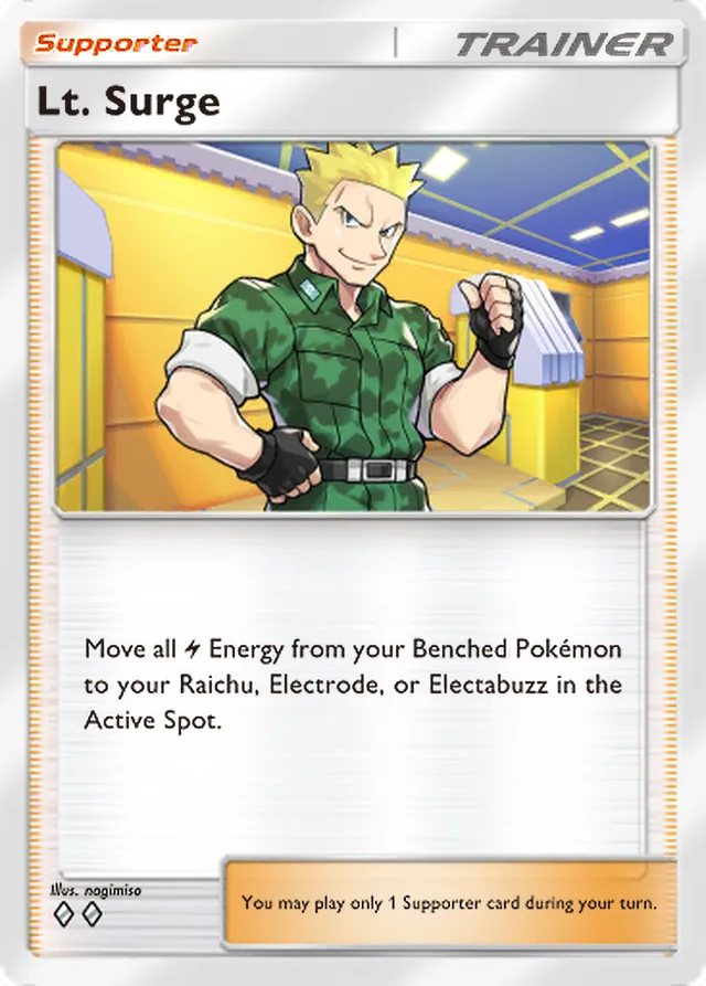 Lt. Surge, Genetic Apex #226, Trainer card, illustrated by nagimiso