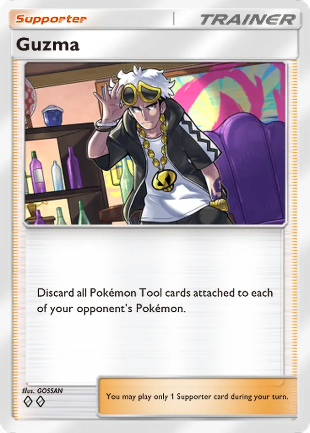 Guzma, Celestial Guardians #151, Trainer card, illustrated by GOSSAN