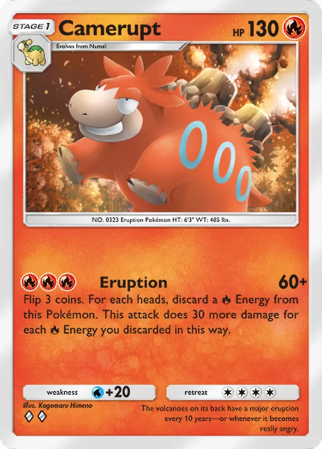 Camerupt, Pulsing Aura #022, Stage 1 Fire Pokémon, illustrated by Kagemaru Himeno