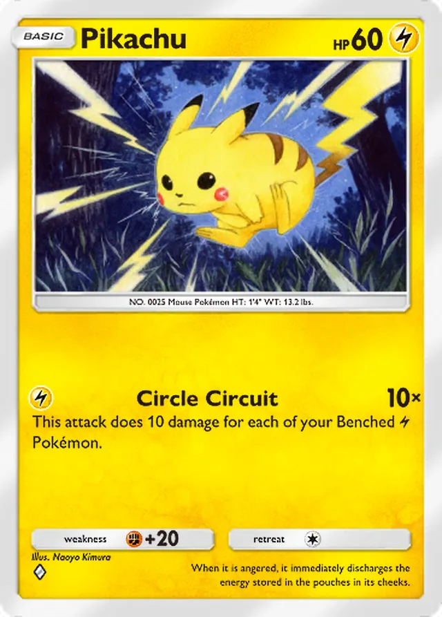 Pikachu, Mythical Island #025, Basic Lightning Pokémon, illustrated by Naoyo Kimura