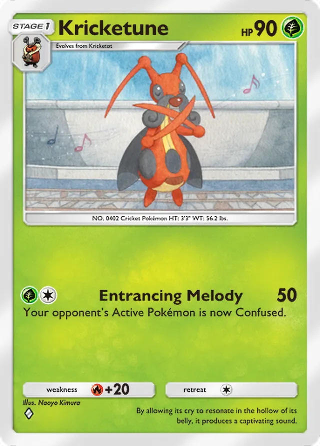 Kricketune, Space-Time Smackdown #014, Stage 1 Grass Pokémon, illustrated by Naoyo Kimura