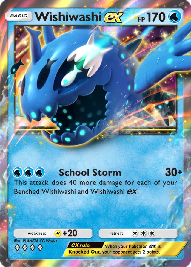 Wishiwashi ex, Celestial Guardians #051, Basic Water Pokémon, illustrated by PLANETA CG Works