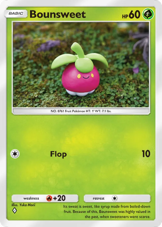 Bounsweet, Eevee Grove #003, Basic Grass Pokémon, illustrated by Yuka Morii