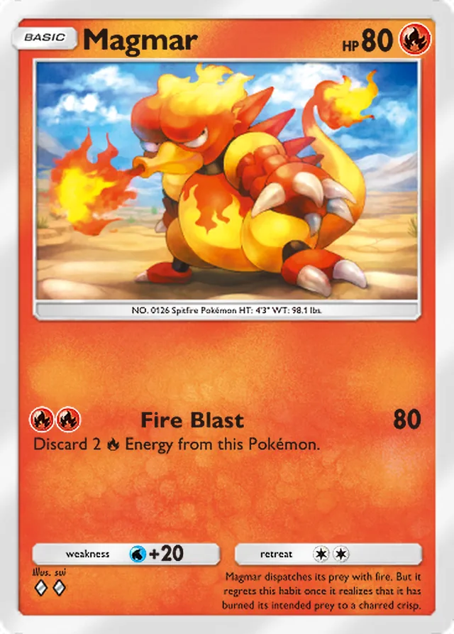 Magmar, Mythical Island #012, Basic Fire Pokémon, illustrated by sui