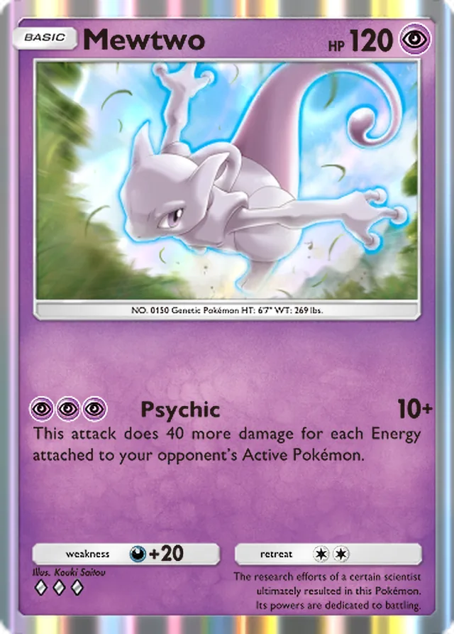 Mewtwo, Ruler of the Skies #070, Basic Psychic Pokémon, illustrated by Kouki Saitou