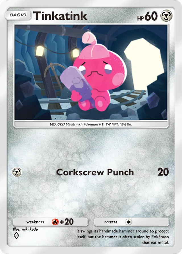 Tinkatink, Shining Revelry #052, Basic Metal Pokémon, illustrated by miki kudo