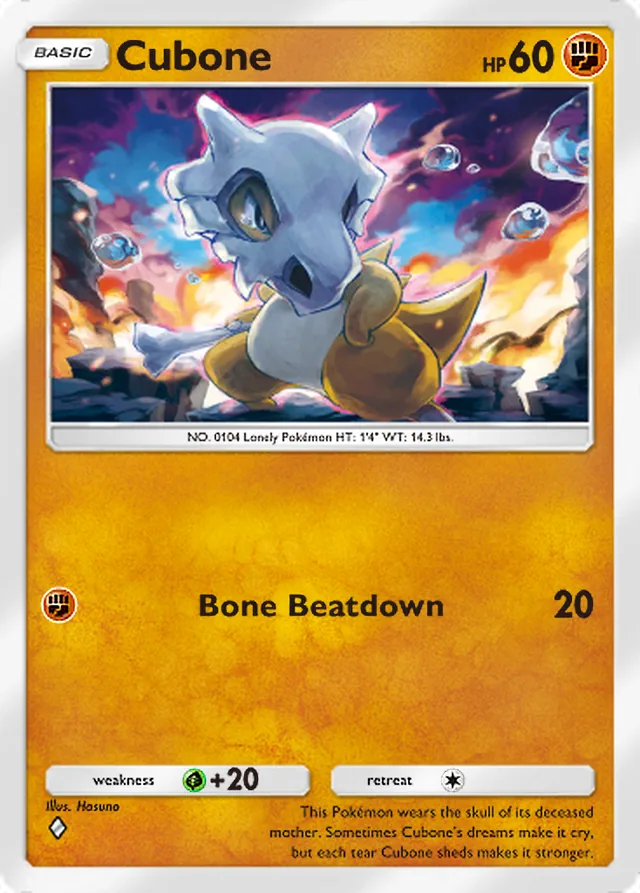 Cubone, Team Rocket’s Ambition #035, Basic Fighting Pokémon, illustrated by Hasuno