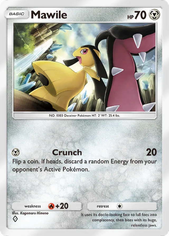 Mawile, Genetic Apex #178, Basic Metal Pokémon, illustrated by Kagemaru Himeno