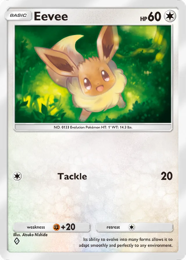 Eevee, Genetic Apex #206, Basic Colorless Pokémon, illustrated by Atsuko Nishida