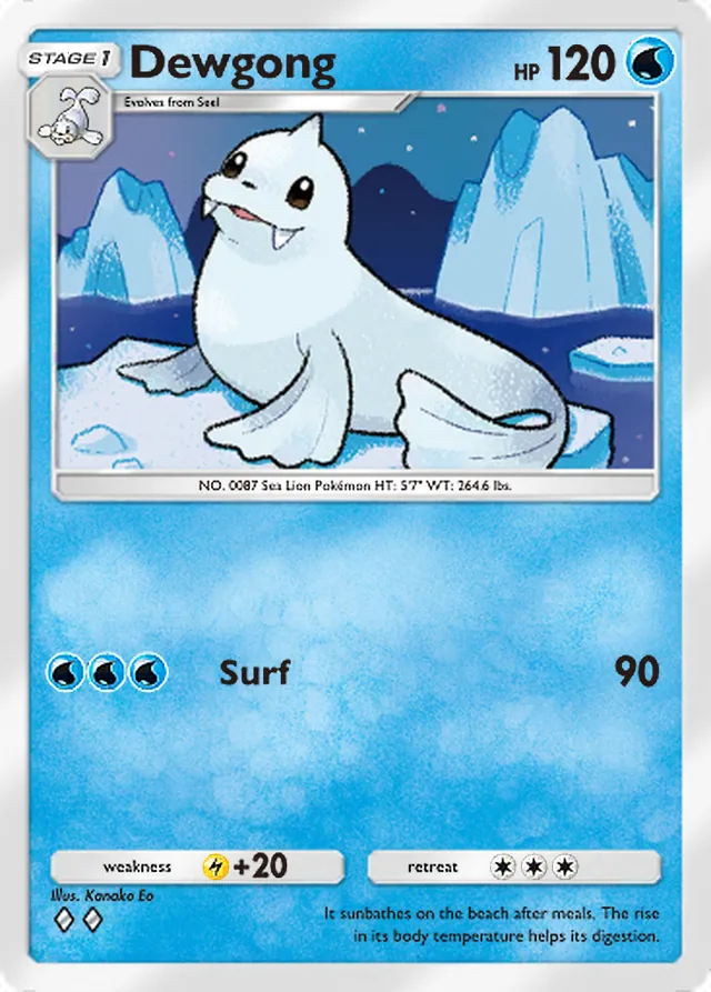 Dewgong, Genetic Apex #065, Stage 1 Water Pokémon, illustrated by Kanako Eo