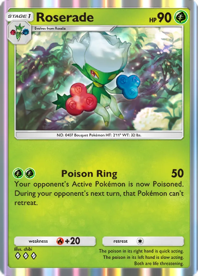 Roserade, Fantastical Parade #005, Stage 1 Grass Pokémon, illustrated by chibi