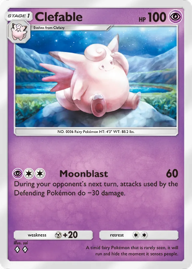 Clefable, Triumphant Light #030, Stage 1 Psychic Pokémon, illustrated by sui