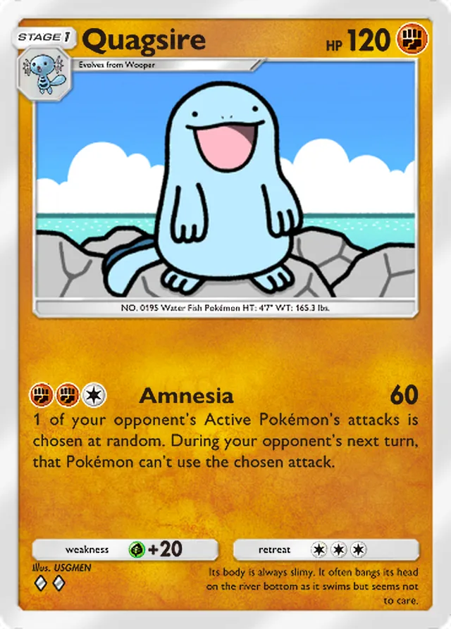 Quagsire, Everyday Wonders #037, Stage 1 Fighting Pokémon, illustrated by USGMEN