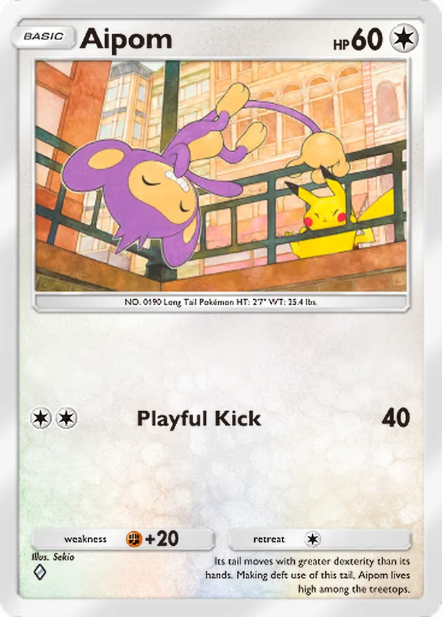 Aipom, Ruler of the Skies #132, Basic Colorless Pokémon, illustrated by Sekio