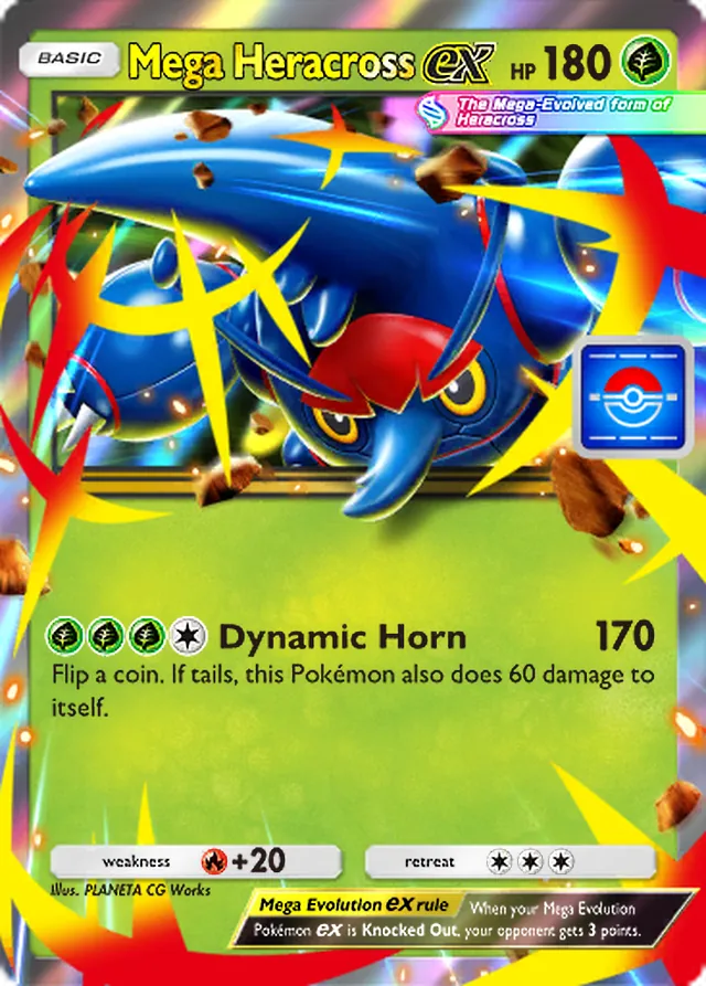 Mega Heracross ex, Promo-B #056, Basic Grass Pokémon, illustrated by PLANETA CG Works
