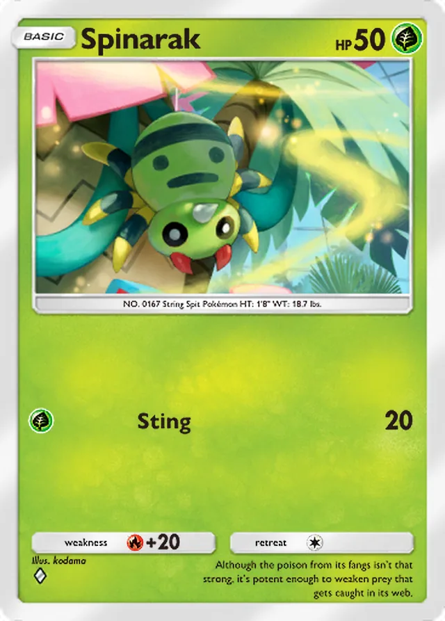 Spinarak, Crimson Blaze #005, Basic Grass Pokémon, illustrated by kodama