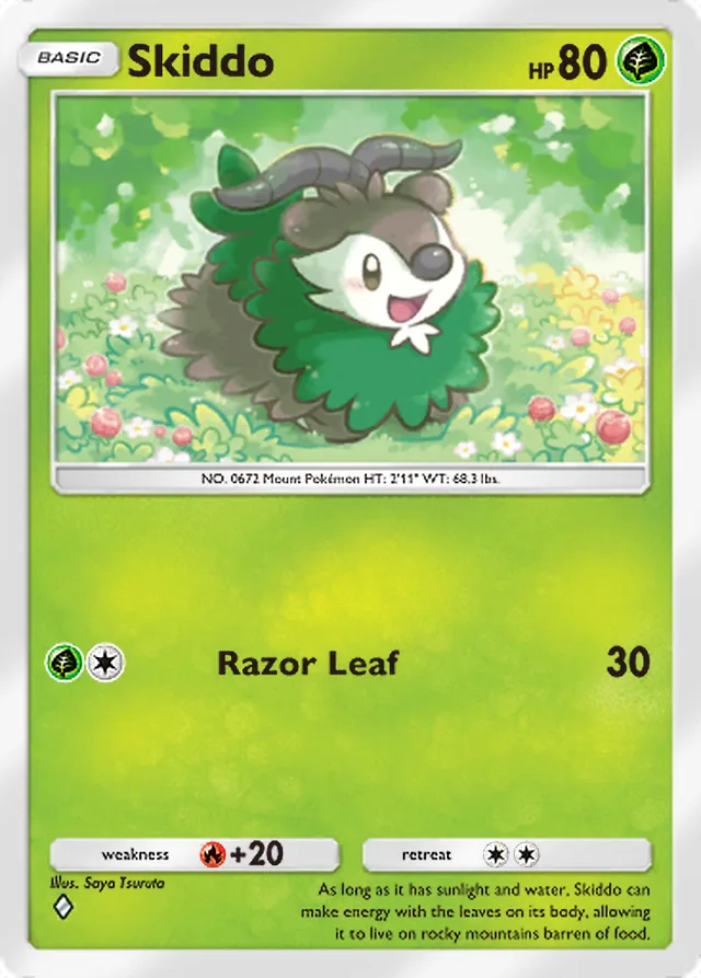 Skiddo, Mega Rising #021, Basic Grass Pokémon, illustrated by Saya Tsuruta
