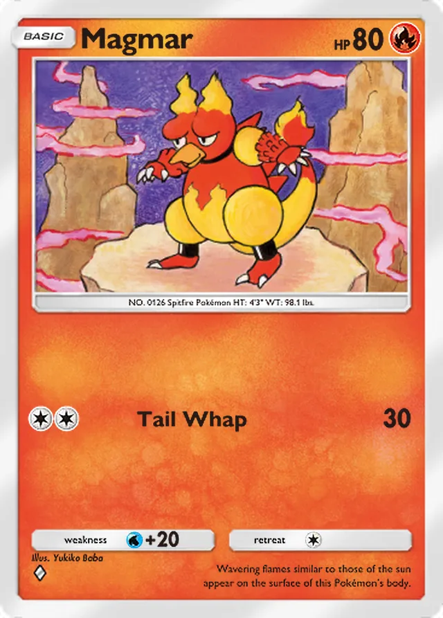 Magmar, Mega Shine #012, Basic Fire Pokémon, illustrated by Yukiko Baba