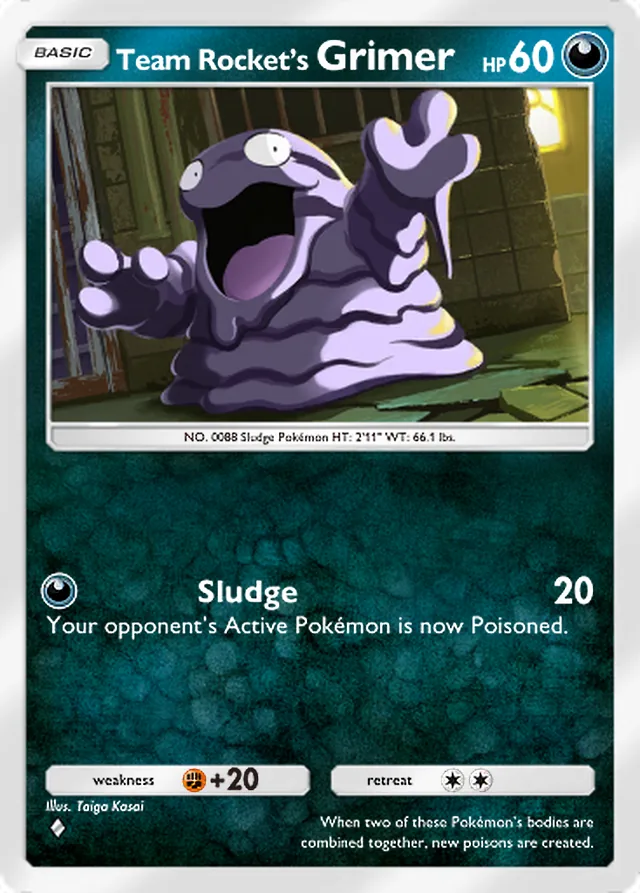 Team Rocket’s Grimer, Team Rocket’s Ambition #040, Basic Darkness Pokémon, illustrated by Taiga Kasai