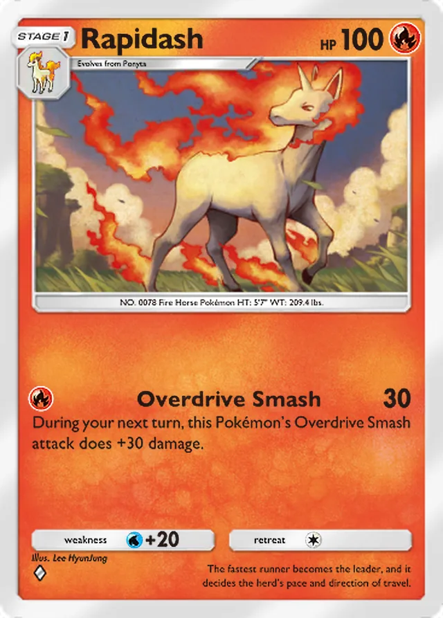 Rapidash, Mega Shine #011, Stage 1 Fire Pokémon, illustrated by Lee HyunJung