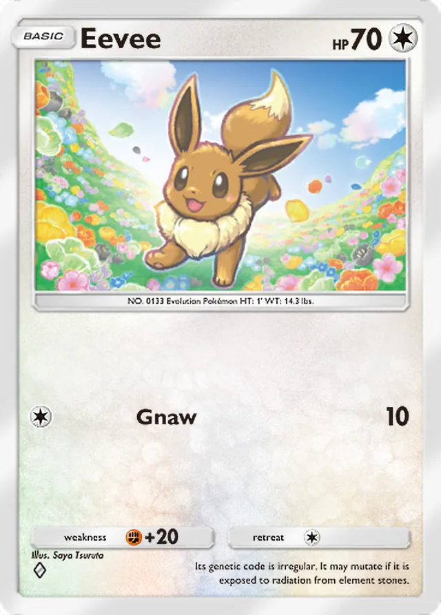 Eevee, Everyday Wonders #053, Basic Colorless Pokémon, illustrated by Saya Tsuruta