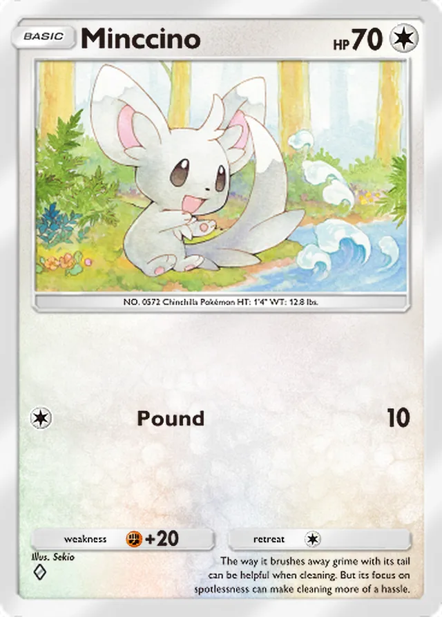 Minccino, Eevee Grove #062, Basic Colorless Pokémon, illustrated by Sekio