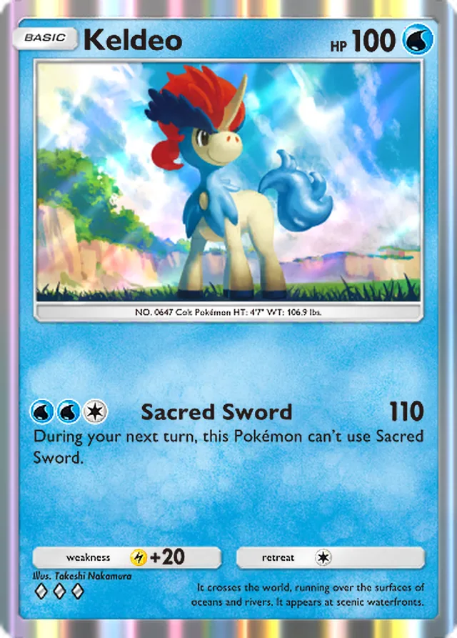 Keldeo, Mega Rising #070, Basic Water Pokémon, illustrated by Takeshi Nakamura