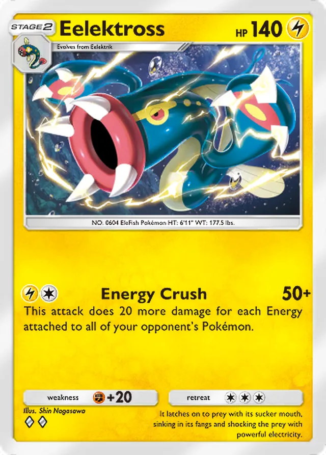 Eelektross, Ruler of the Skies #058, Stage 2 Lightning Pokémon, illustrated by Shin Nagasawa