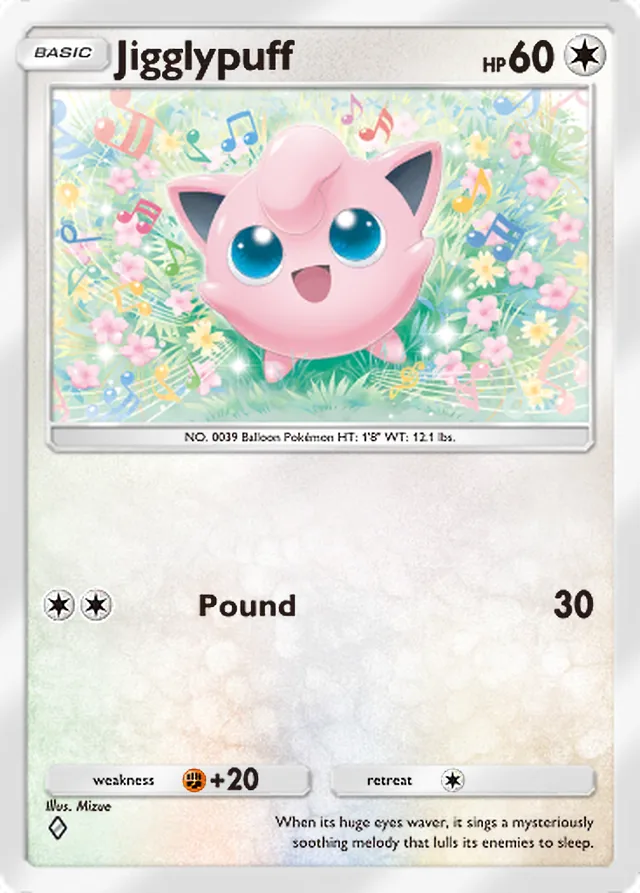 Jigglypuff, Genetic Apex #193, Basic Colorless Pokémon, illustrated by Mizue