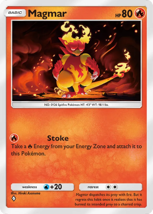 Magmar, Space-Time Smackdown #023, Basic Fire Pokémon, illustrated by Hiroki Asanuma