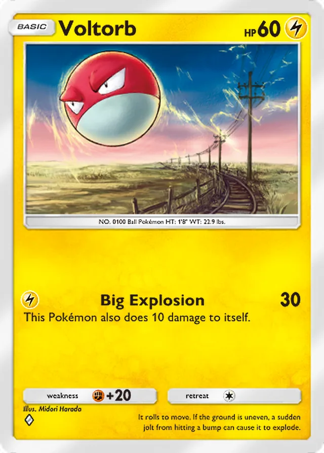 Voltorb, Space-Time Smackdown #054, Basic Lightning Pokémon, illustrated by Midori Harada