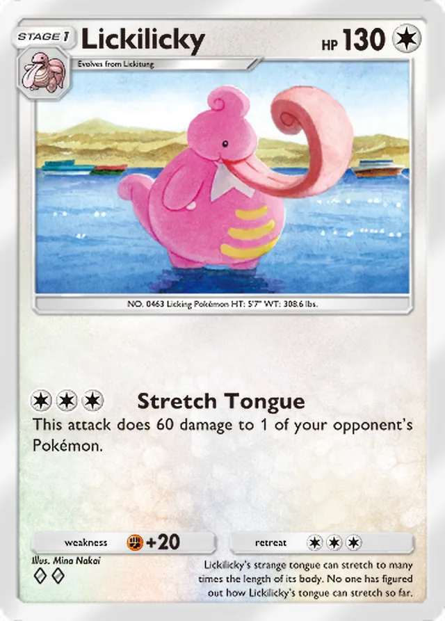 Lickilicky, Secluded Springs #058, Stage 1 Colorless Pokémon, illustrated by Mina Nakai