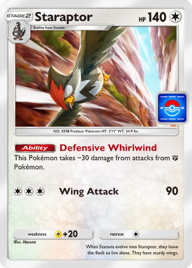 Staraptor, Promo-A #047, Stage 2 Colorless Pokémon, illustrated by Hasuno