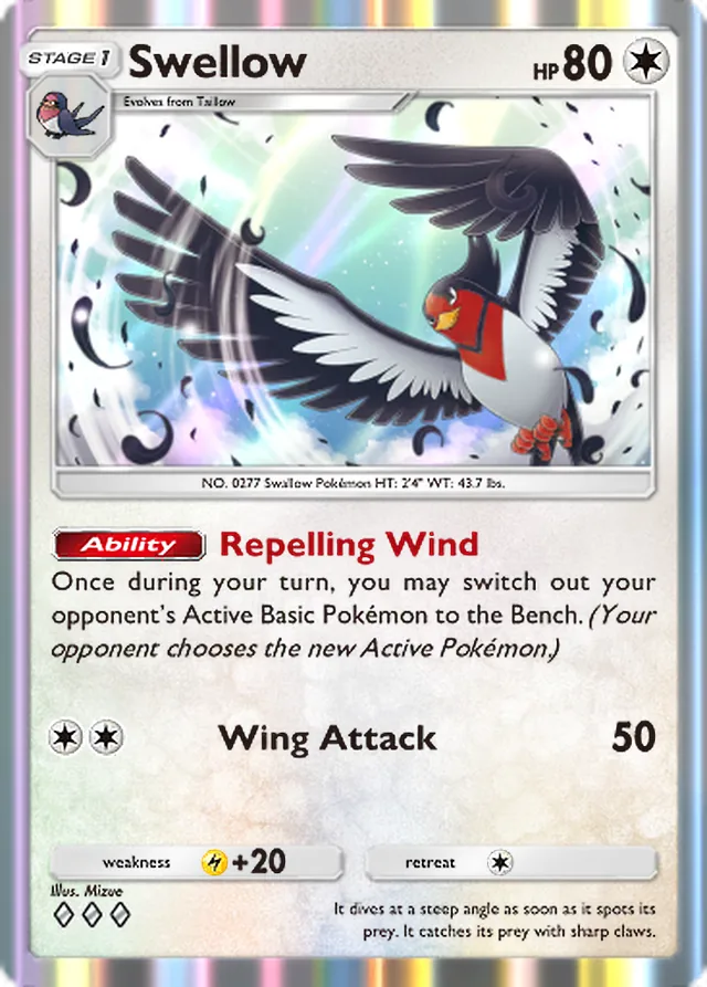 Swellow, Fantastical Parade #133, Stage 1 Colorless Pokémon, illustrated by Mizue