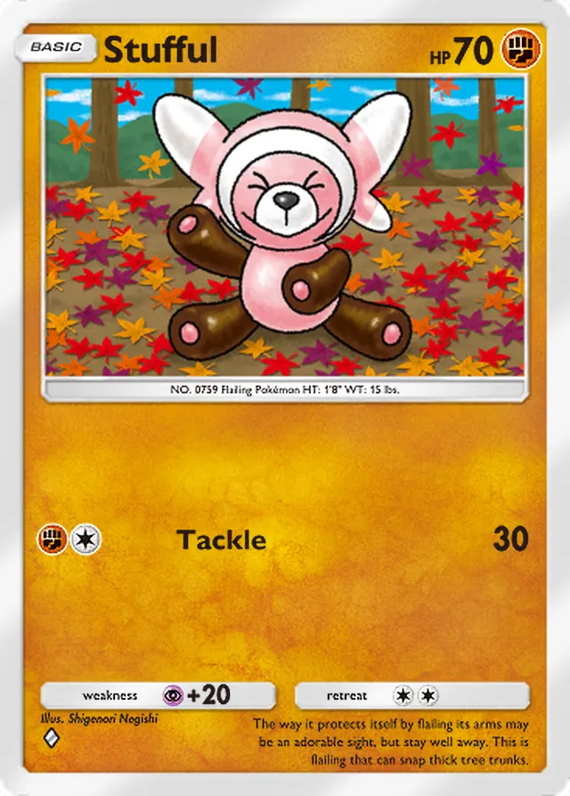 Stufful, Pulsing Aura #090, Basic Fighting Pokémon, illustrated by Shigenori Negishi