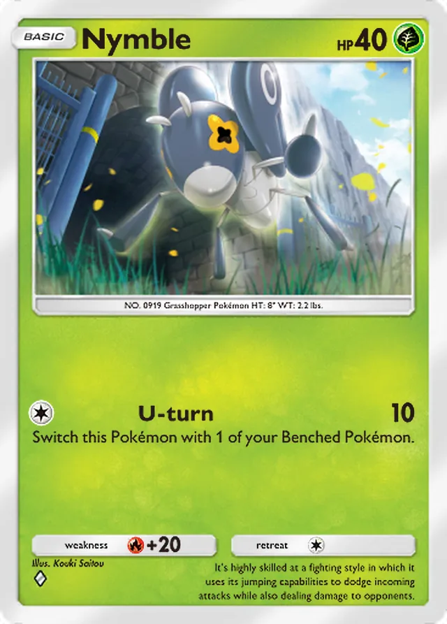 Nymble, Paldean Wonders #006, Basic Grass Pokémon, illustrated by Kouki Saitou