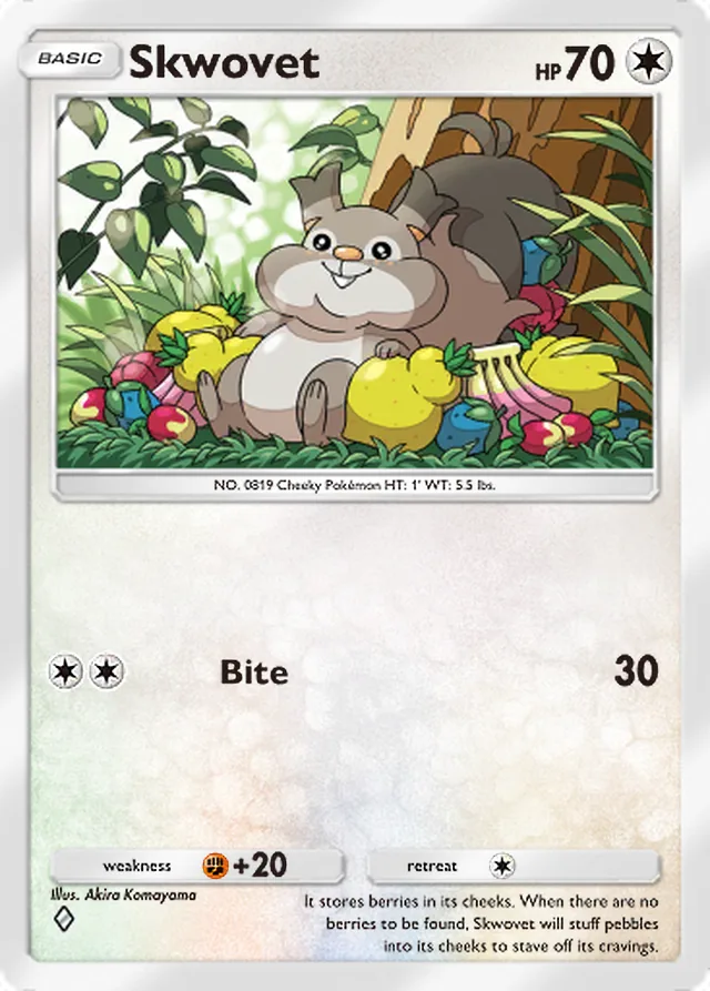 Skwovet, Eevee Grove #064, Basic Colorless Pokémon, illustrated by Akira Komayama