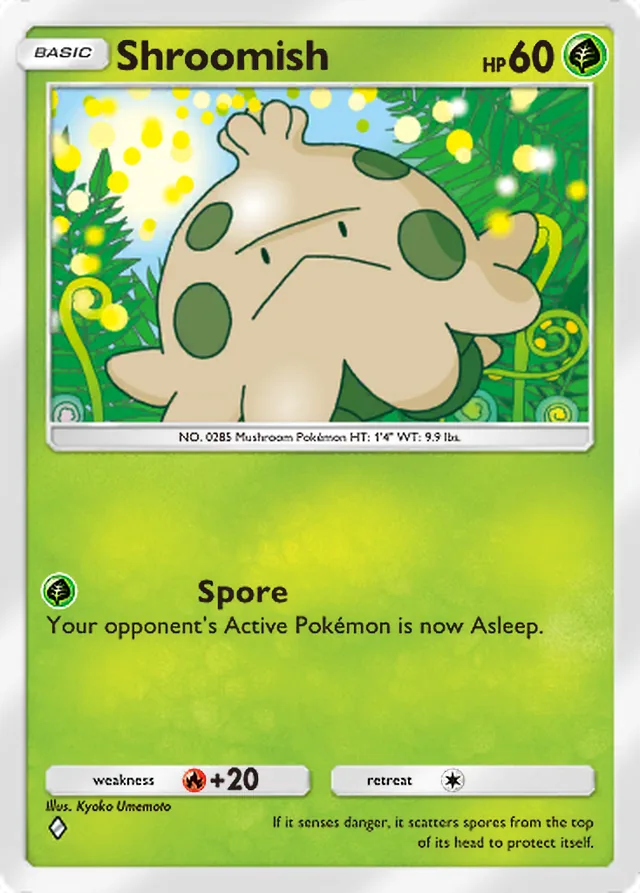 Shroomish, Pulsing Aura #011, Basic Grass Pokémon, illustrated by Kyoko Umemoto
