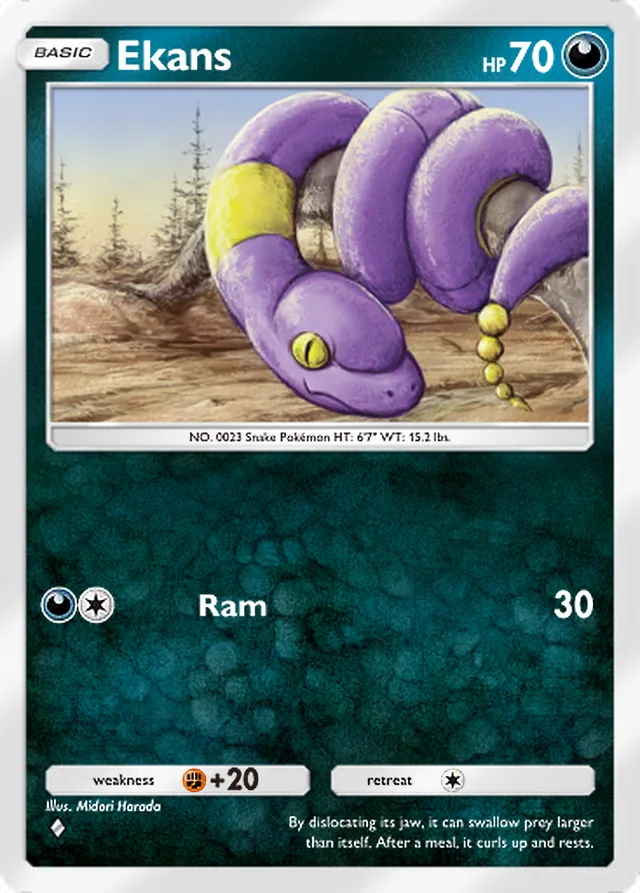 Ekans, Shining Revelry #045, Basic Darkness Pokémon, illustrated by Midori Harada