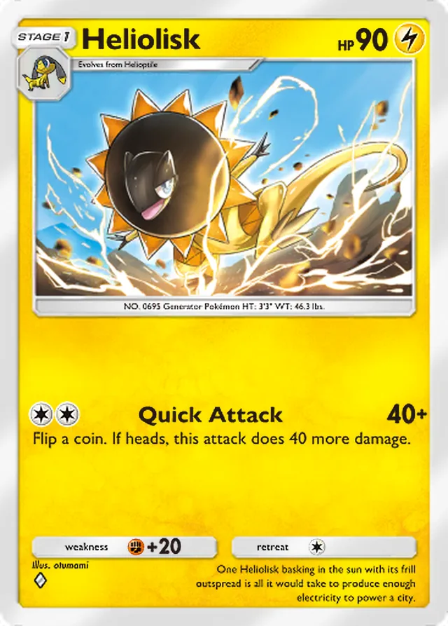 Heliolisk, Genetic Apex #111, Stage 1 Lightning Pokémon, illustrated by otumami