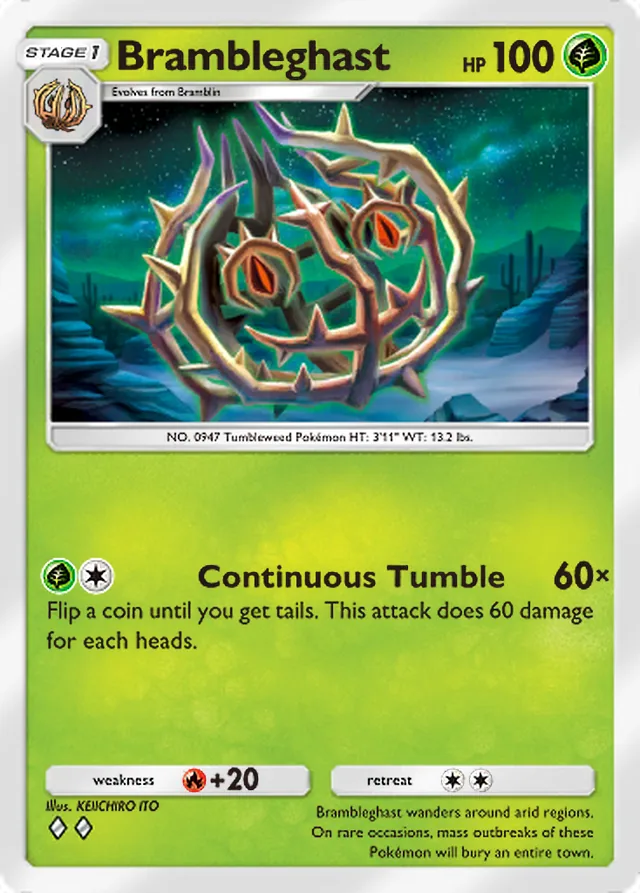 Brambleghast, Paldean Wonders #011, Stage 1 Grass Pokémon, illustrated by KEIICHIRO ITO