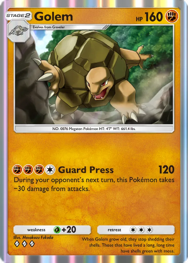 Golem, Mythical Island #045, Stage 2 Fighting Pokémon, illustrated by Masakazu Fukuda