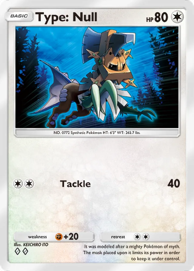 Type: Null, Ruler of the Skies #143, Basic Colorless Pokémon, illustrated by KEIICHIRO ITO
