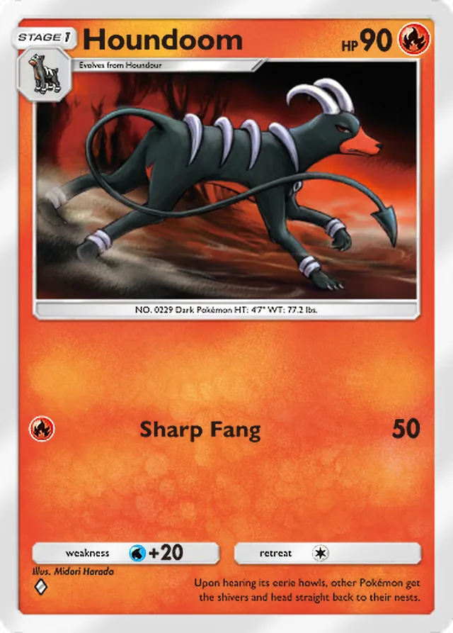 Houndoom, Crimson Blaze #016, Stage 1 Fire Pokémon, illustrated by Midori Harada