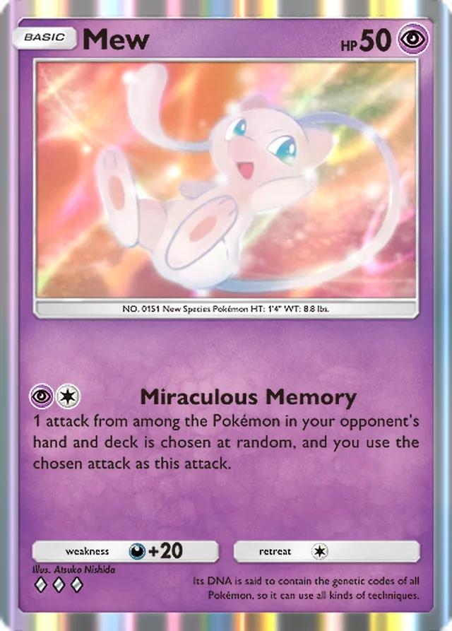 Mew, Mega Shine #030, Basic Psychic Pokémon, illustrated by Atsuko Nishida