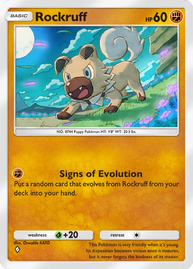 Rockruff, Celestial Guardians #098, Basic Fighting Pokémon, illustrated by Oswaldo KATO
