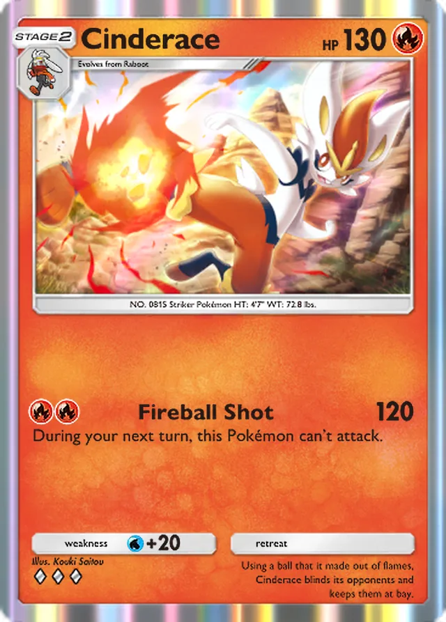 Cinderace, Fantastical Parade #026, Stage 2 Fire Pokémon, illustrated by Kouki Saitou