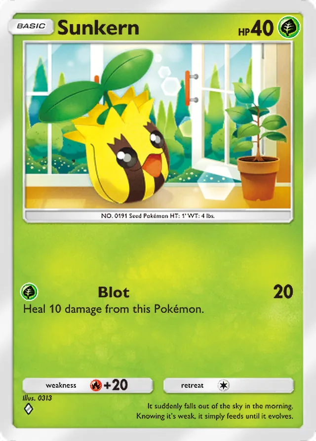 Sunkern, Wisdom of Sea and Sky #016, Basic Grass Pokémon, illustrated by 0313