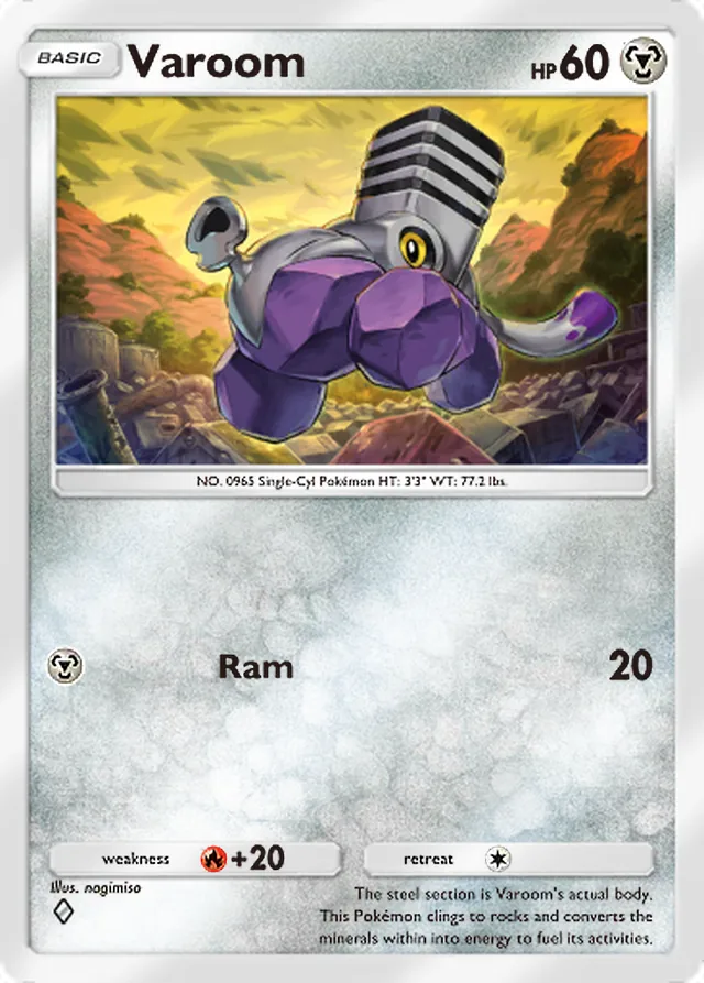 Varoom, Paldean Wonders #075, Basic Metal Pokémon, illustrated by nagimiso