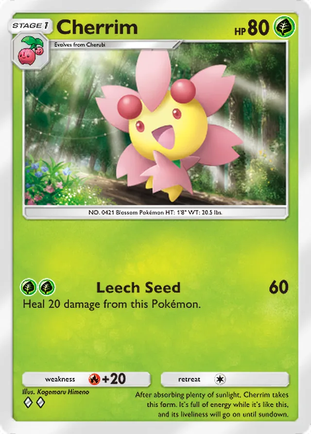 Cherrim, Triumphant Light #008, Stage 1 Grass Pokémon, illustrated by Kagemaru Himeno